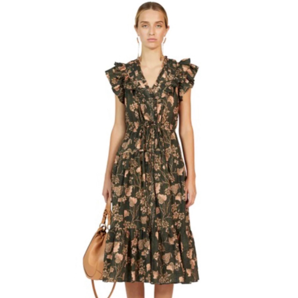 NWT Ulla Johnson Romina Ruffle Floral Midi Dress, Sold Out Sz 4